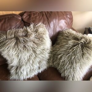 Set of two fun Tibetan lamb fur throw pillows